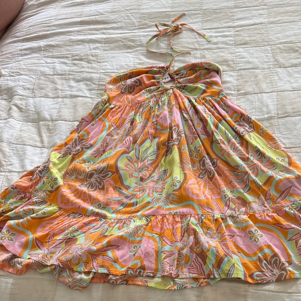 Roxy Backless Dress in Orange and Pink Floral